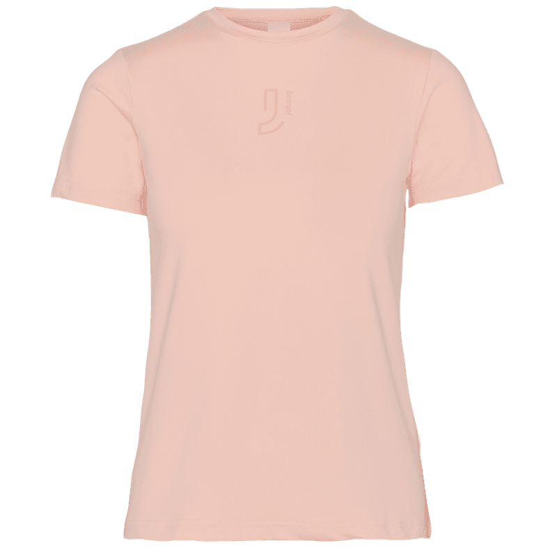 Johaug Elemental Tee 2.0 in Spink – front view of soft pink crew-neck training t-shirt with J logo