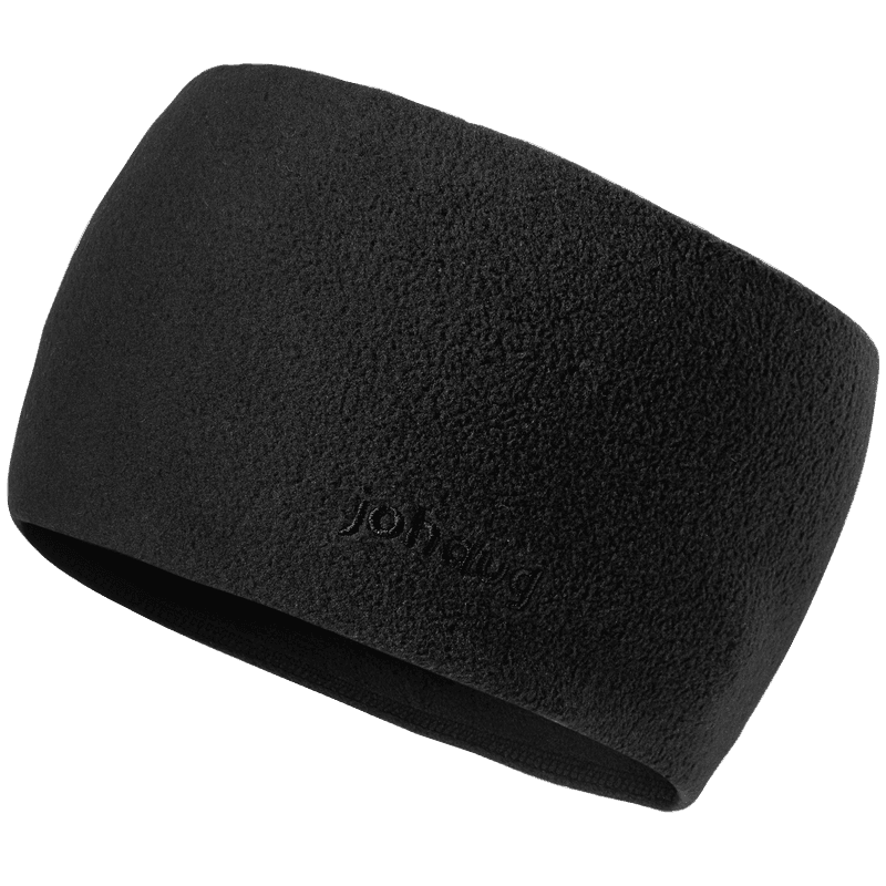 Johaug Carbon Black fleece headband ear warmer with embossed Johaug logo, side view