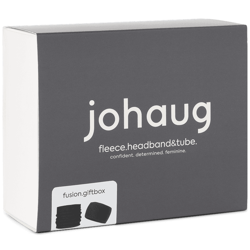 Black Johaug gift box for fleece headband and tube set, product packaging on transparent background