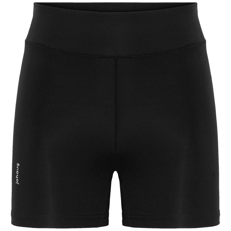 Front of the black Johaug Energy Tights 5 Inch, a lightweight training short with a wide, supportive waistband.