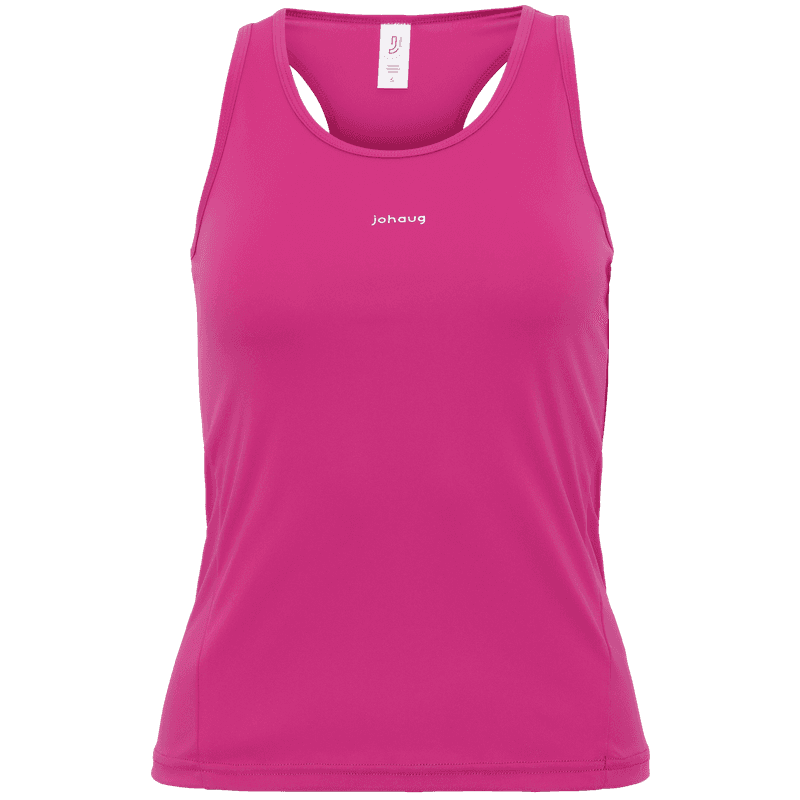 Front of the berry pink Johaug Energy Singlet, a vibrant and lightweight training tank with a discreet logo.