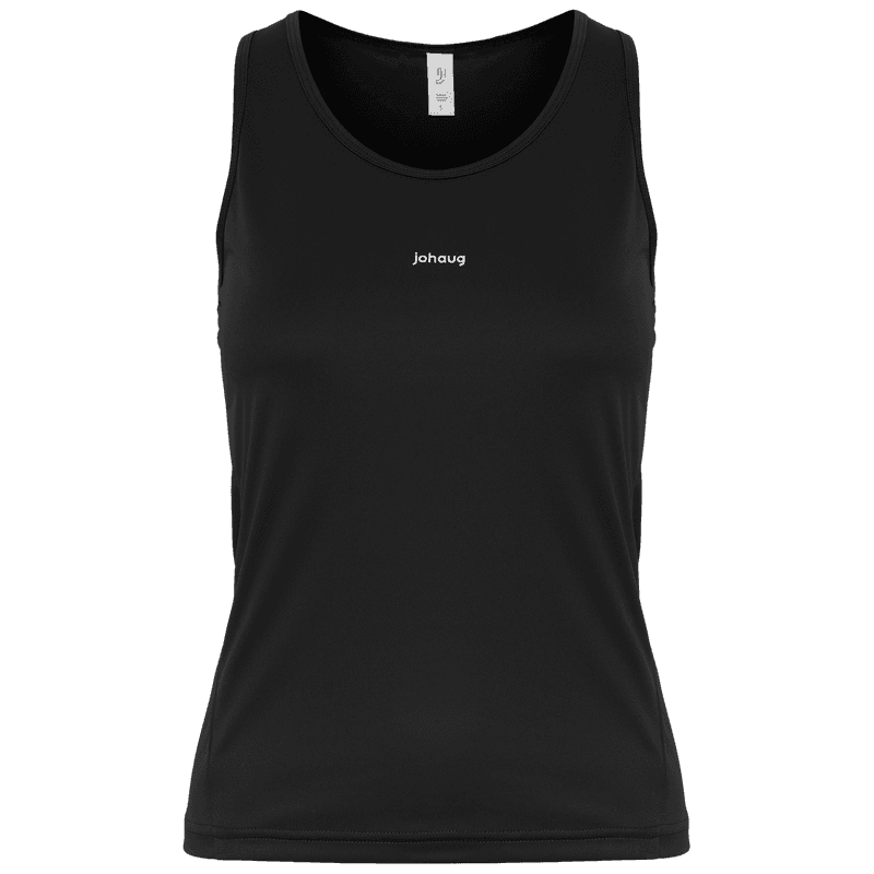 Front of the black Johaug Energy Singlet, a must-have lightweight tank top for your training wardrobe.