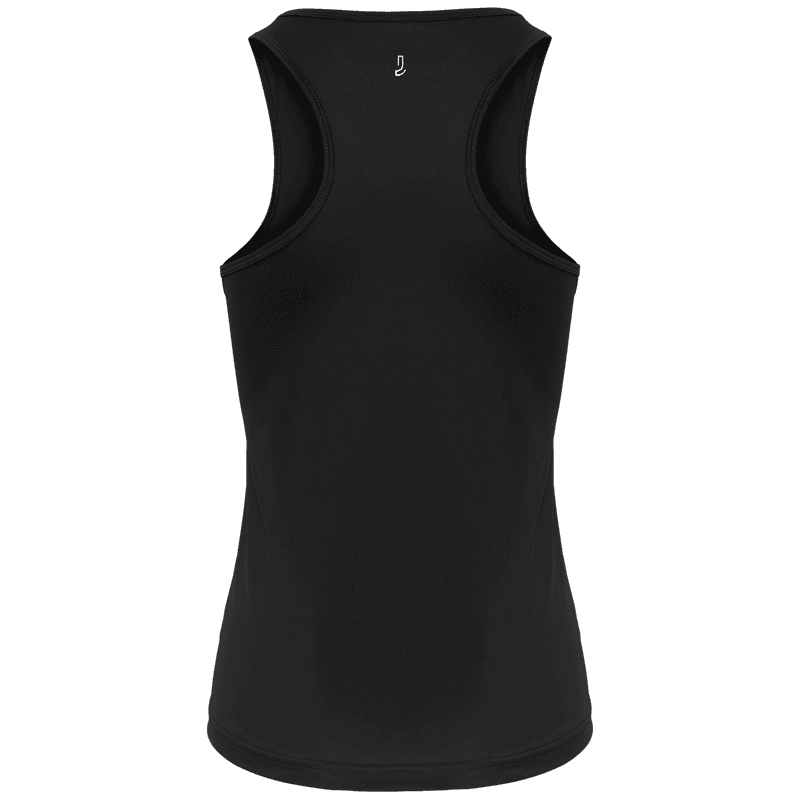 Back view of the black Johaug Energy Singlet, a moisture-wicking tank with highly elastic flatlock seams.