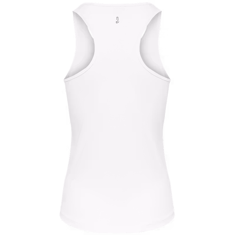 Back of the white Johaug Energy Singlet, showcasing its clean design and comfortable racerback silhouette.