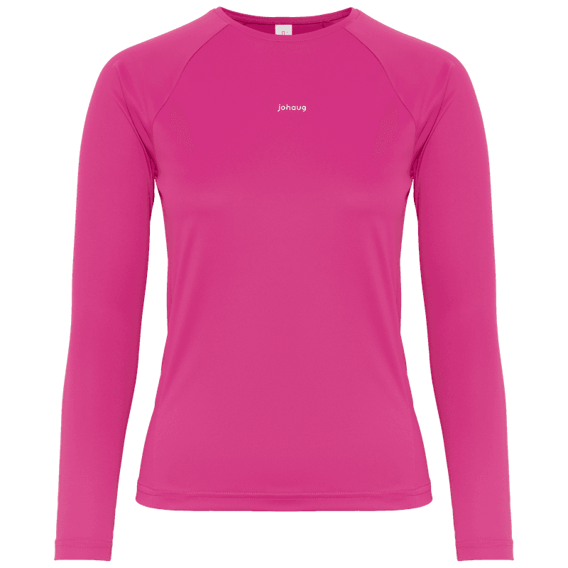 Johaug Energy Long Sleeve training shirt in a bright berry pink. A 4-way stretch top perfect for running or gym workouts.