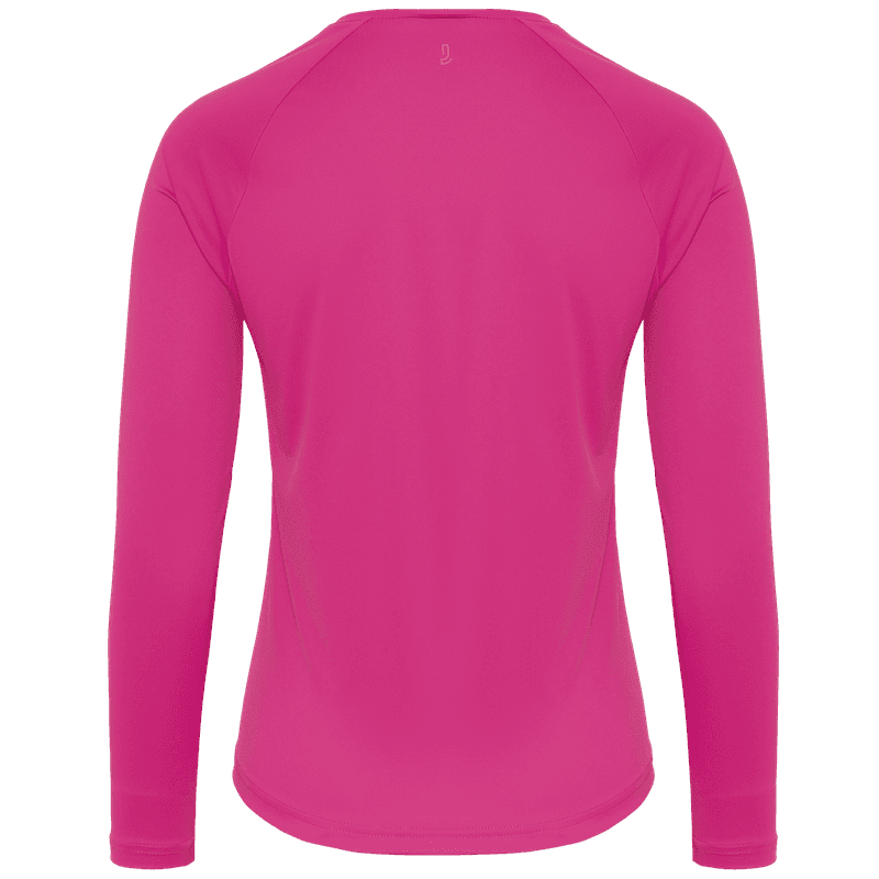 Back view of the Johaug Energy Long Sleeve in berry pink, showcasing the flatlock seams and athletic fit of this training top.