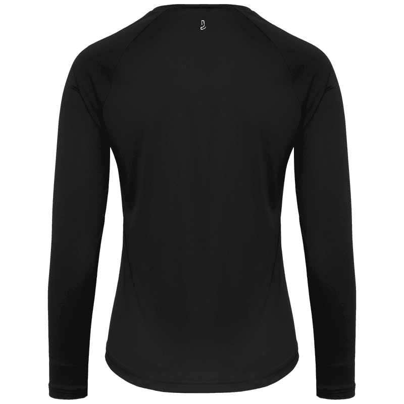 Back of the black Johaug Energy Long Sleeve shirt showing the raglan sleeve construction for optimal movement during training.