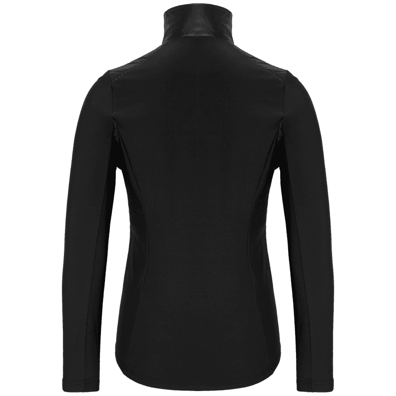 Johaug black zip-up training jacket back view with high collar on transparent background