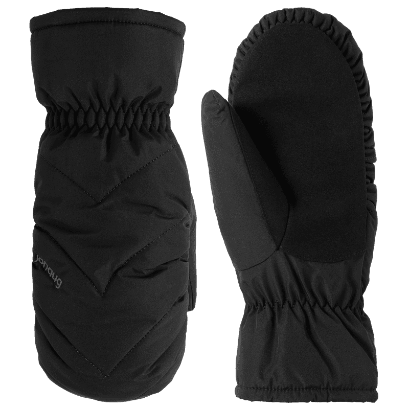 Johaug black ski mittens with textured grip and embroidered Johaug logo, front and back view